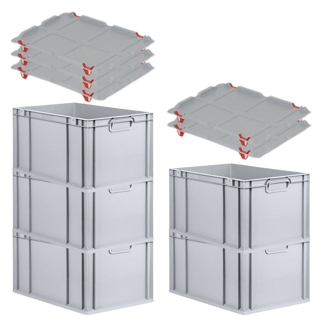 PROREGAL SuperSparSet 5x Eurobox NextGen Economy mit Auflagedeckel und 4x Schiebeschnappverschlüsse