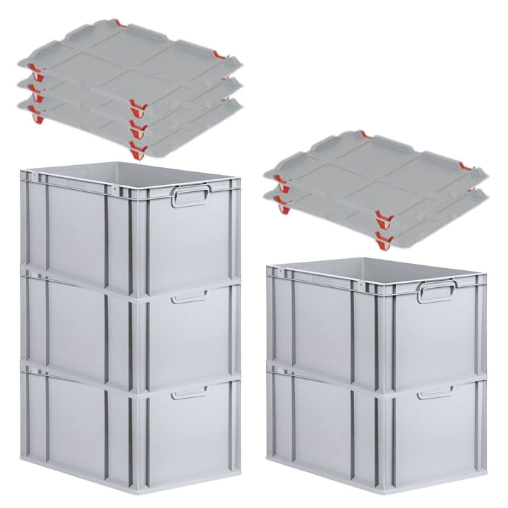 PROREGAL SuperSparSet 5x Eurobox NextGen Economy mit Auflagedeckel und 4x Schiebeschnappverschlüsse