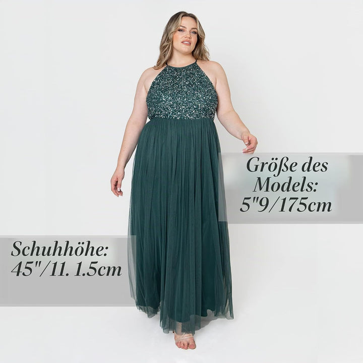 Maya Deluxe Damen Maxikleid Brautjungfer Neckholder Pailletten Verziert Abschlussball Hochzeit Dleid
