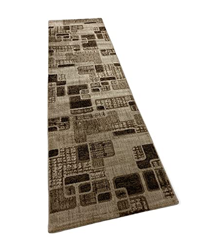 VIMODA Teppich Kurzflor Modern Kariert Retro geometrisches Muster Meliert Braun Beige für Wohnzimmer