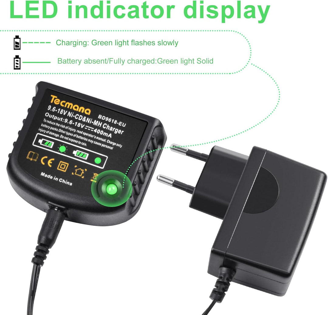 9.6V-18V Ladegerät für Black+Decker 9.6V 12V 14.4V 18V NI-MH/NI-Cd Akkus, für HPB12 HPB14 HBP18 A171