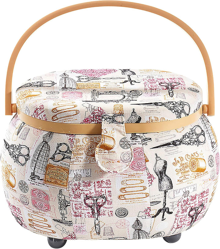 Kobolo Nähkästchen Nähkorb Nähkörbchen Nähkasten - beige schwarz - 26x20x18 cm Paris, Paris
