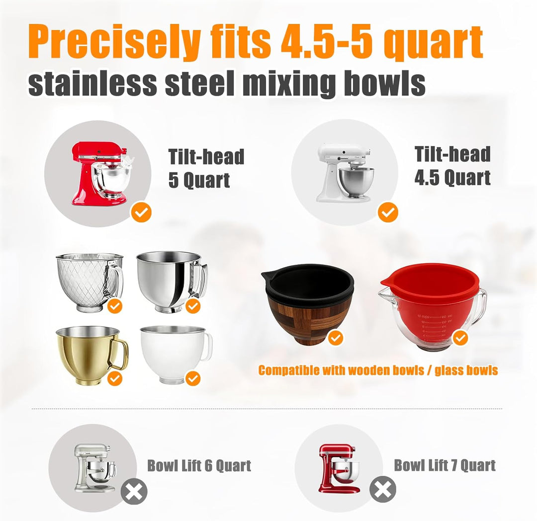 Silikon-Einlagen, kompatibel mit Kitchen Aid 4,5-5-Quart-Mixer mit kippbarem Kopf, 2 Einlagen mit De