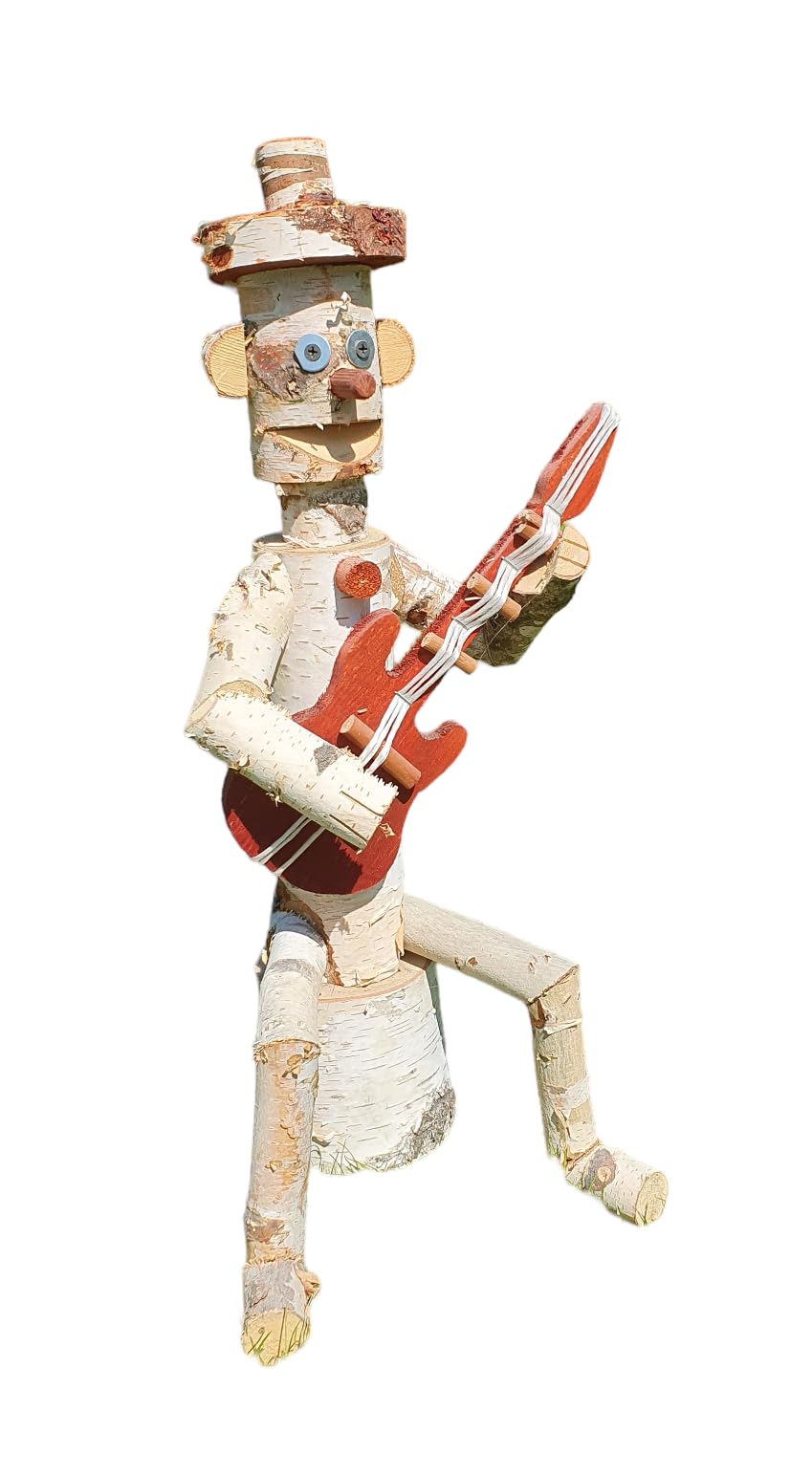 Holzfigur Garten, Gartenschmuck aus Holz 55cm Gitarrist