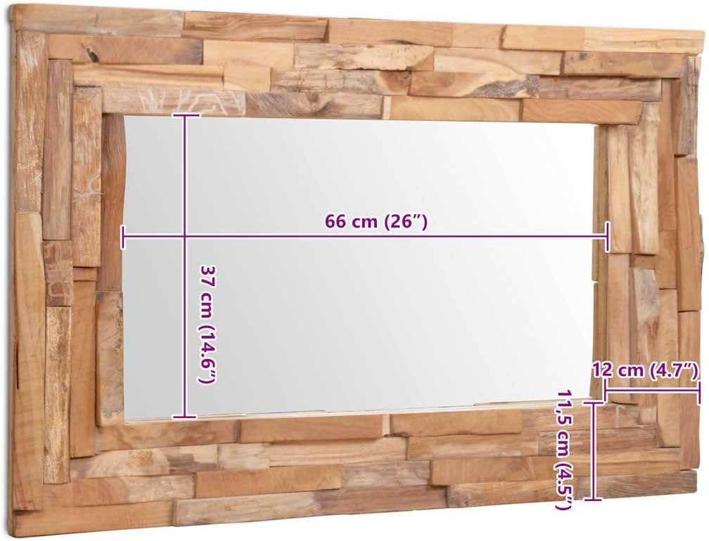 vidaXL Teak Dekorativer Spiegel Handgefertigt mit 4 Aufhängehaken Holzspiegel Wandspiegel Flurspiege