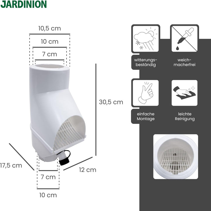 Jardinion Regenwasserfilter, Fallrohr Laubabscheider Weiss 30,5 x 12 x 17,5 cm Regenwassersammler fü