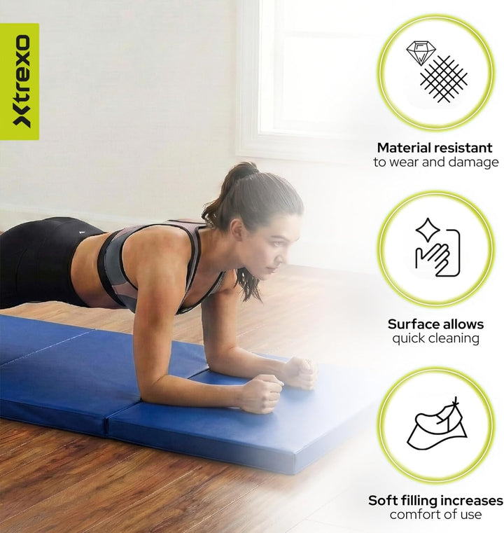 TREXO Faltbare Gymnastikmatratze - 3-teilig, abriebfester Öko-Lederbezug, flexibler PE-Schaum, Trage