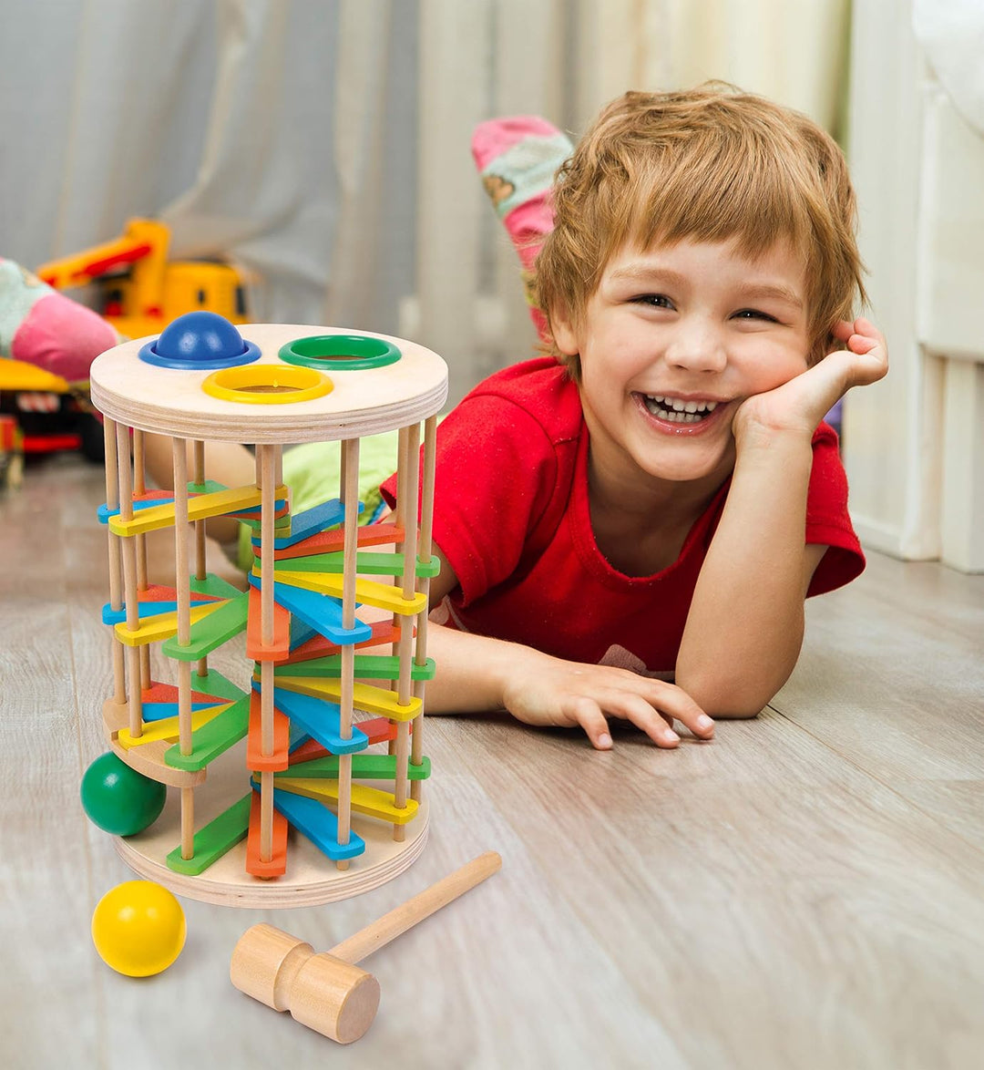 small foot Klopfkugelturm XL aus Holz, lustiges Klopfspiel mit DREI Kugeln und einem Hammer, ab 12 M