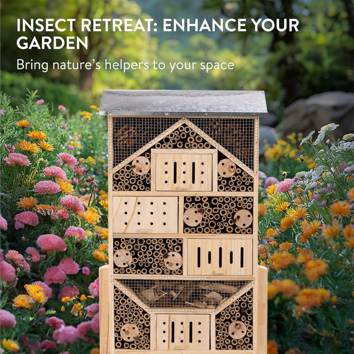 Navaris Insektenhotel gross wetterfest XXL - Mit Metall-Dach - Bienenhotel - Hummelhaus - Schmetterl