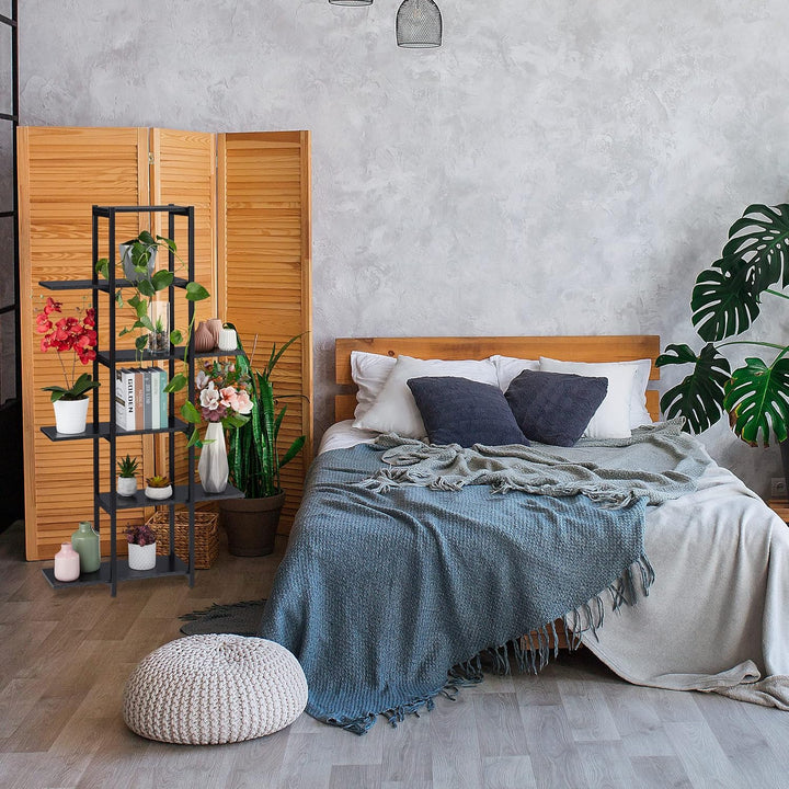 Relaxdays Pflanzenregal, Blumentreppe mit 6 Ablagen, HBT: 150 x 78 x 24 cm, Stahl & MDF, Blumenregal