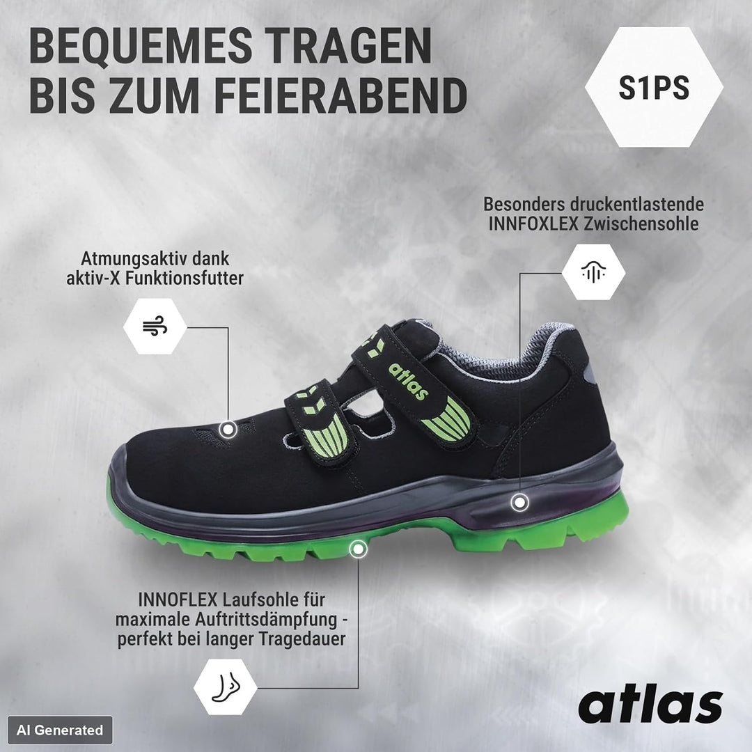 Atlas SL 265 XP Green ESD Sicherheitschuhe Arbeitsschuhe für Herren und Damen S1P leicht, Aluminiumk
