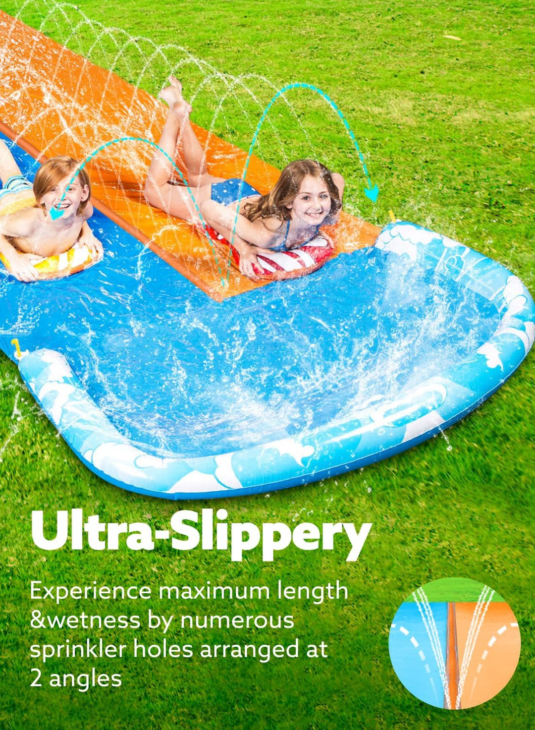 JOYIN 609 CMx 157 cm Slip and Slide Water Slide with 2 Bodyboards, Summer Toy with Build in Sprinkle