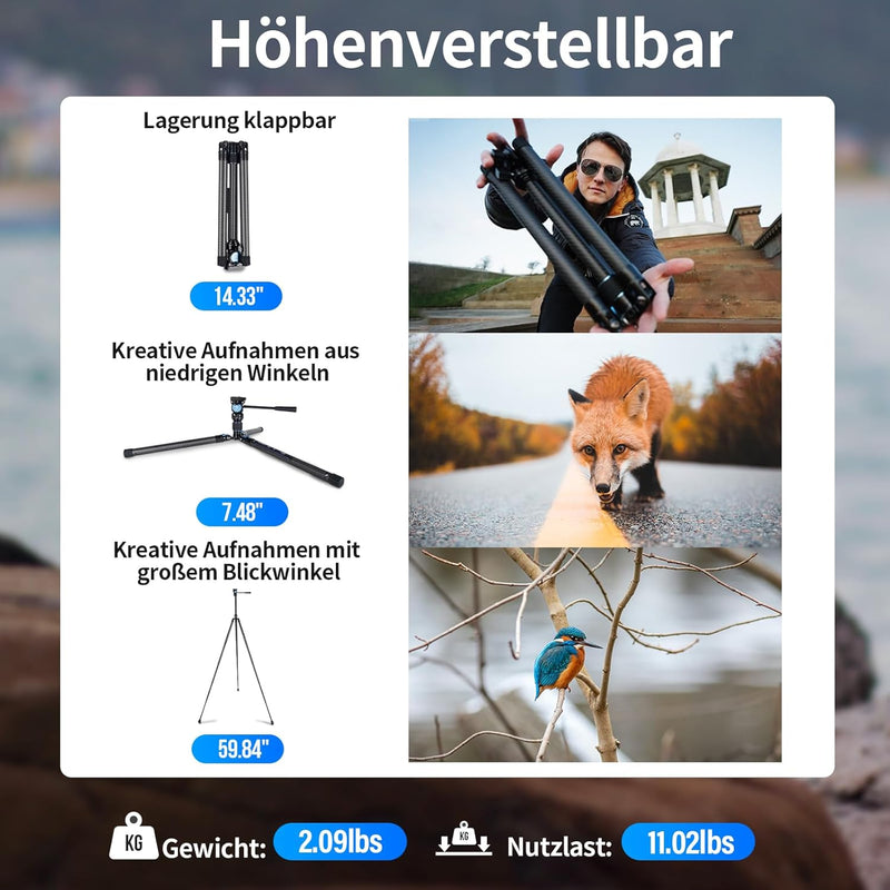 SIRUI Traveler X Carbon Video Kamera Stativ, Reisestativ Leichtes 0,95 kg mit Panorama Video Fluidko