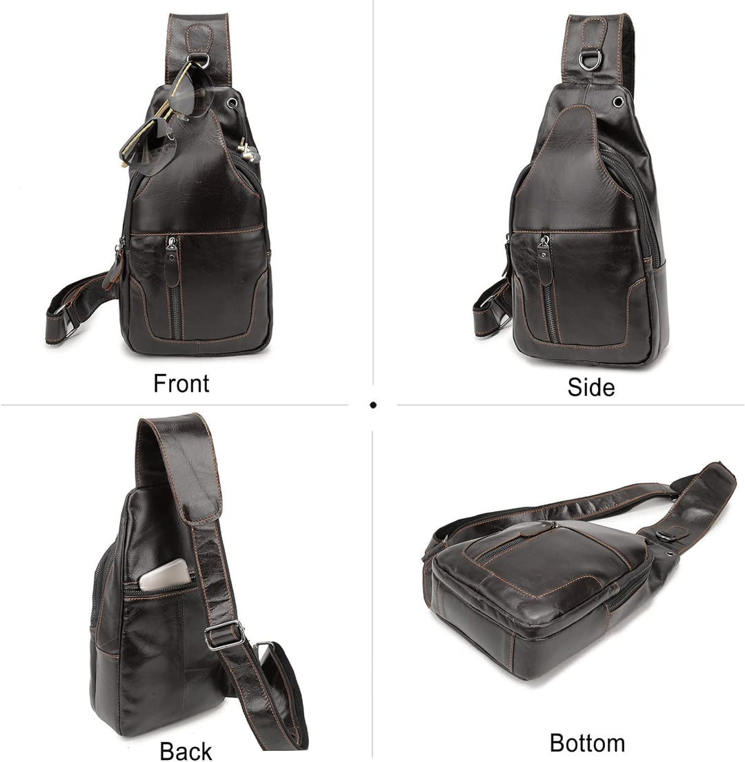 FANDARE Retro Brusttasche Leder Sling Bag Schultertasche Herren Damen Umhängetaschen Sporttasche für