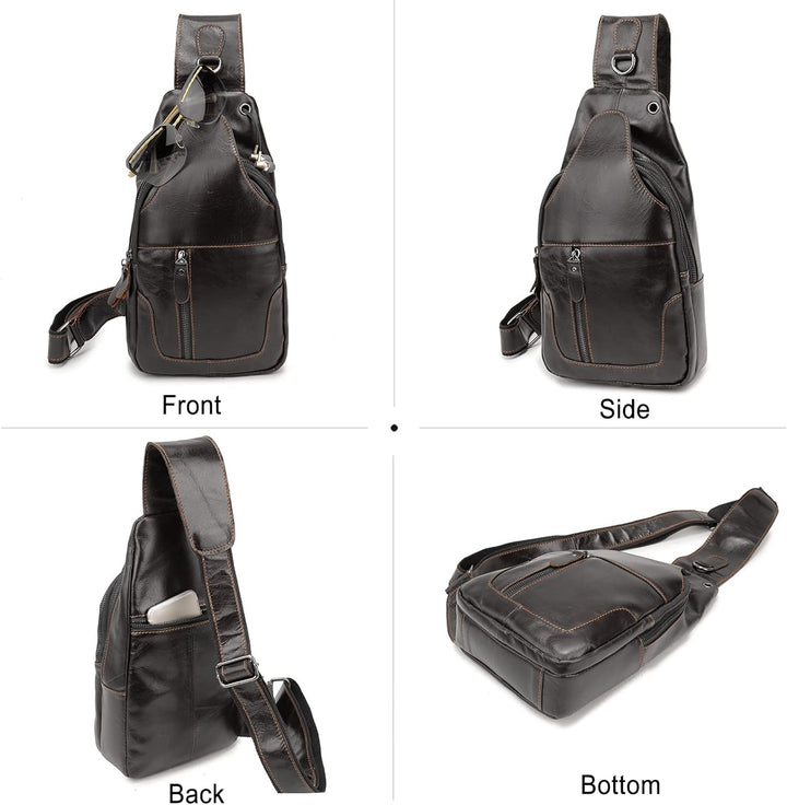 FANDARE Retro Brusttasche Leder Sling Bag Schultertasche Herren Damen Umhängetaschen Sporttasche für