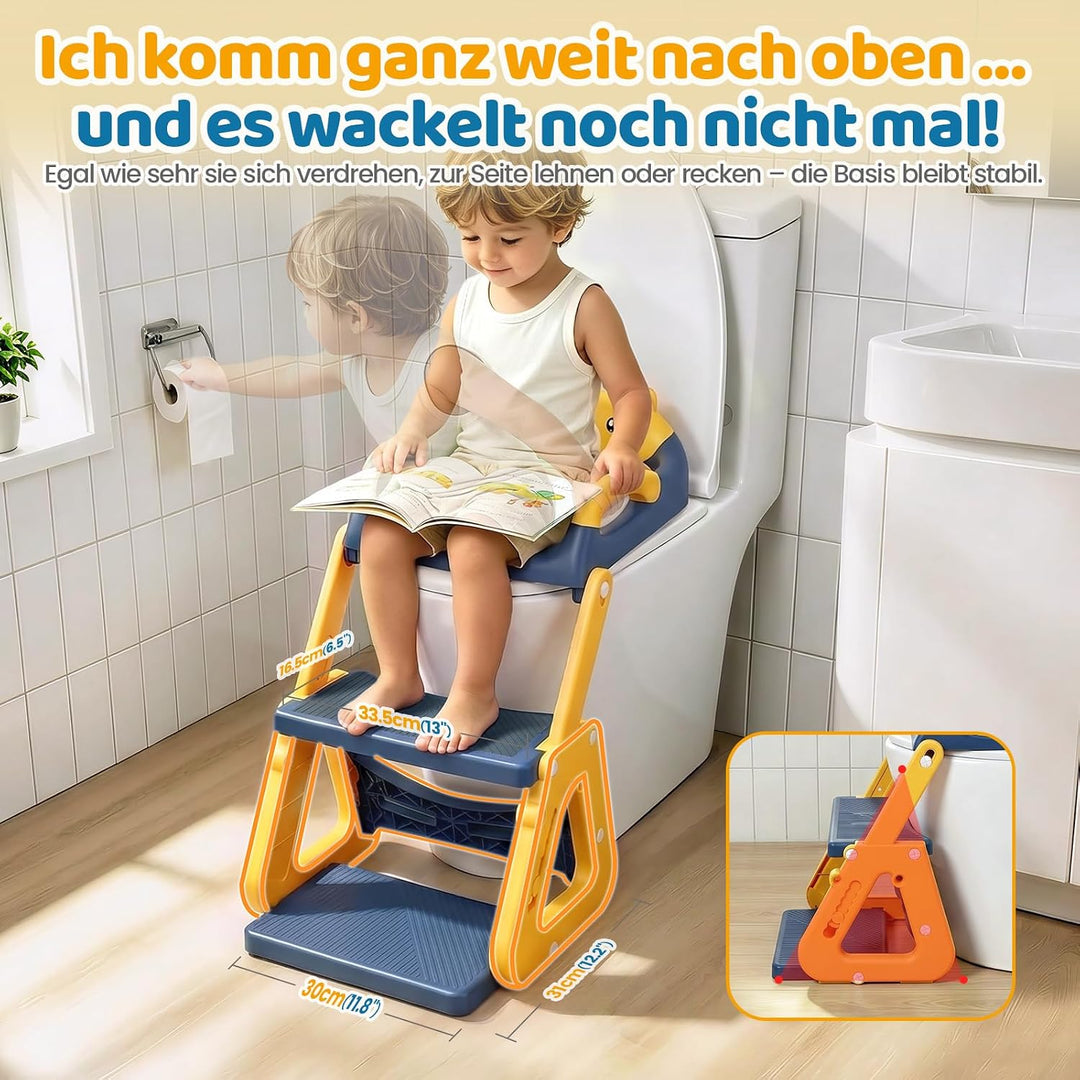 Orzbow Toilettensitz Kinder mit Treppe, Stabil Kinder Toilettensitz mit Dreiecksstruktur, Verlängert