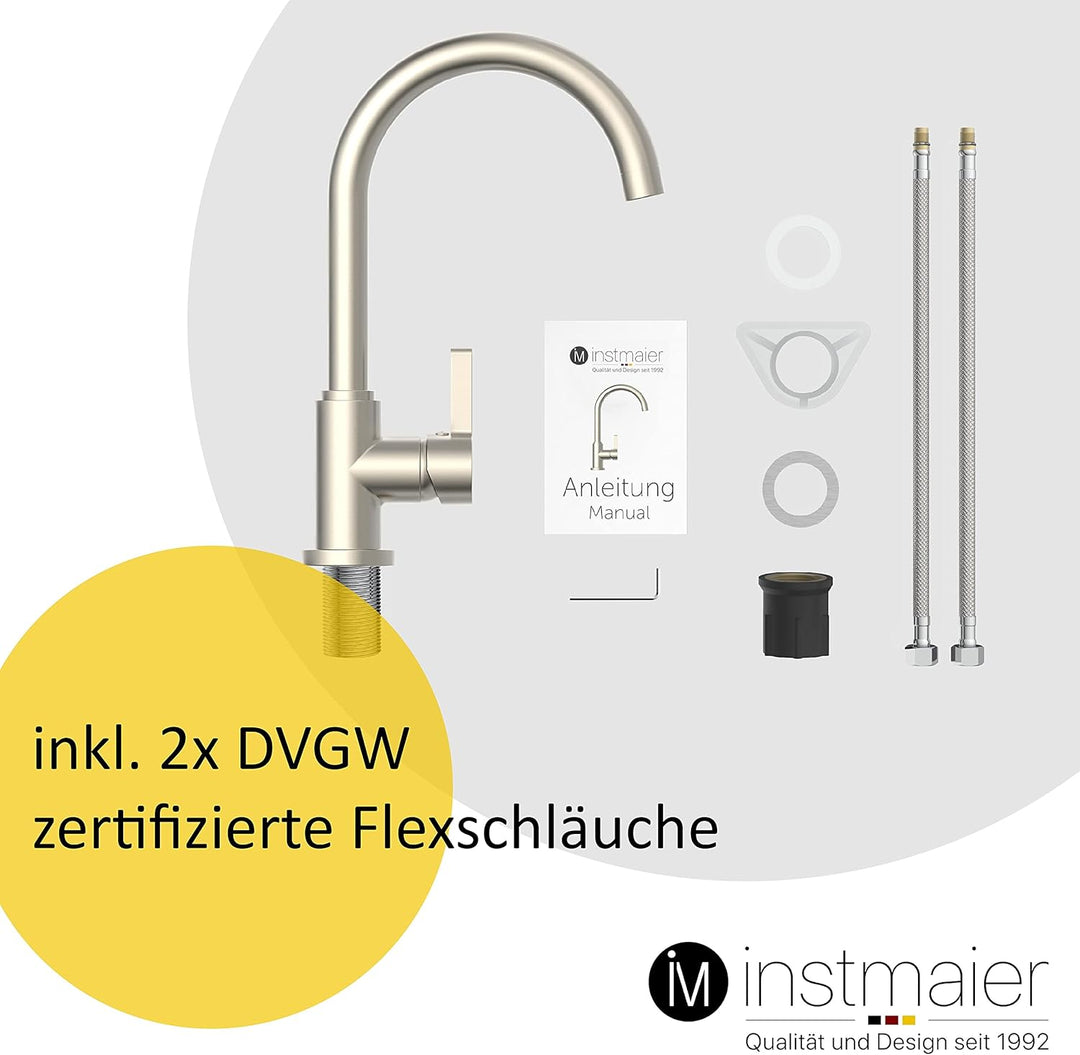 instmaier K3 Küchenarmatur | Wasserhahn Küche Edelstahl | Spültischarmatur mit hohem Auslauf | Armat