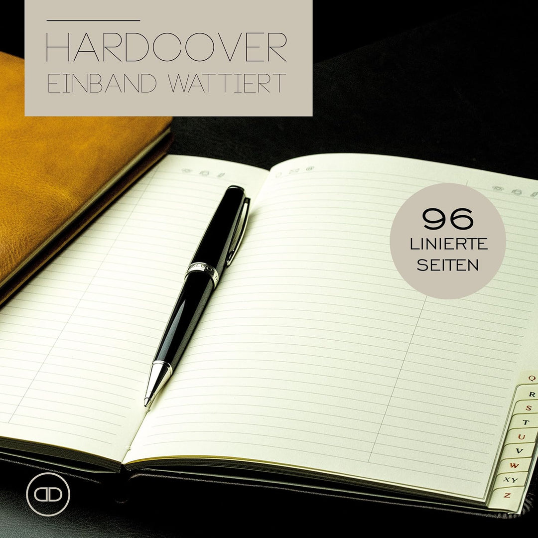 DELMON VARONE - Personalisierbares Adressbuch DIN A5 gebunden mit A-Z Register in Vintage Anilin Led