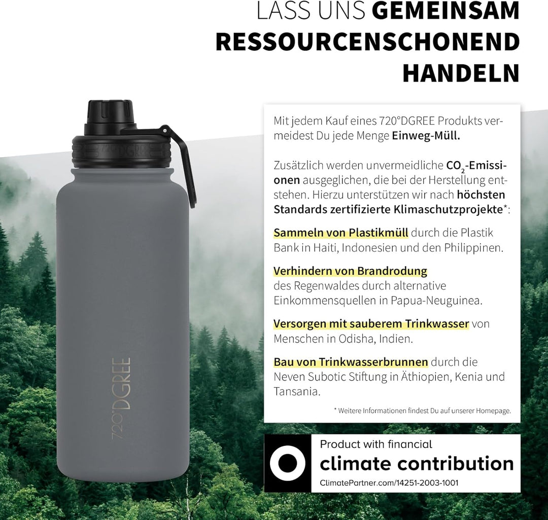 720°DGREE Edelstahl Thermo Trinkflasche 950ml “noLimit” +Früchtebehälter - Auslaufsicher, Kohlensäur