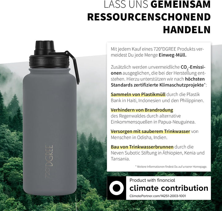 720°DGREE Edelstahl Thermo Trinkflasche 950ml “noLimit” +Früchtebehälter - Auslaufsicher, Kohlensäur