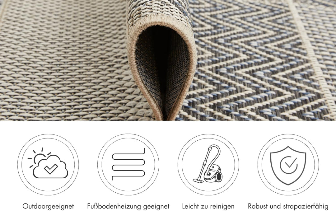 andiamo In- & Outdoor Teppich wetterfest und wasserdurchlässig Flachgewebe Kurzfloor 120 x 170 cm Be