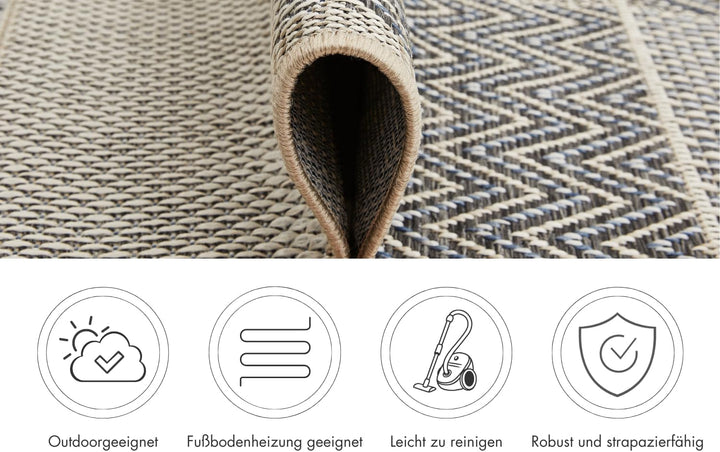 andiamo In- & Outdoor Teppich wetterfest und wasserdurchlässig Flachgewebe Kurzfloor 120 x 170 cm Be