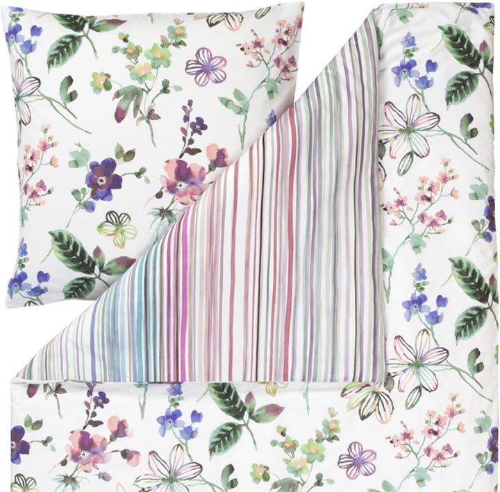 ESTELLA Mako-Satin Bettwäsche Lily Multicolor 1 Bettbezug 135 x 200 cm + 1 Kissenbezug 80 x 80 cm, 1