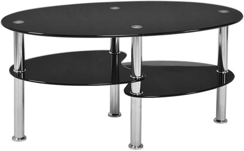 DDMINE Couchtisch, Gehärtetes Glas Wohnzimmertisch, Ovaler Couchtisch mit Rutschfesten Beinen und St