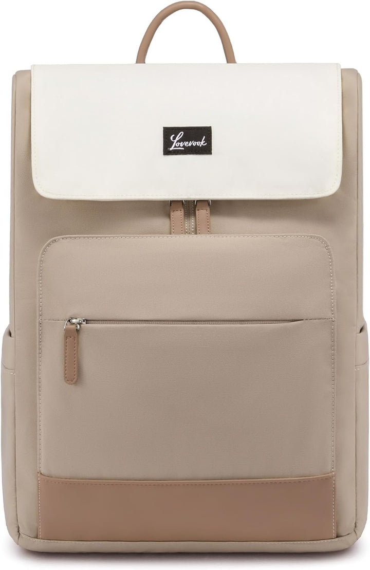 LOVEVOOK Rucksack Damen, 15,6 Zoll Laptop Schulrucksack Teenager Beige Khaki 15.6", Beige Khaki 15.6