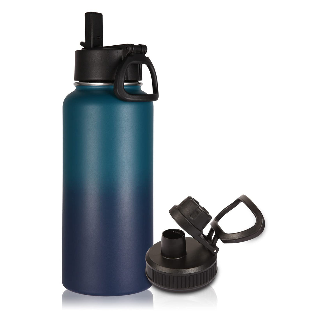 Volhoply 1 Liter Trinkflasche Edelstahl mit Strohhalm,Doppelwandig Vakuum Isolierte Thermosflasche m