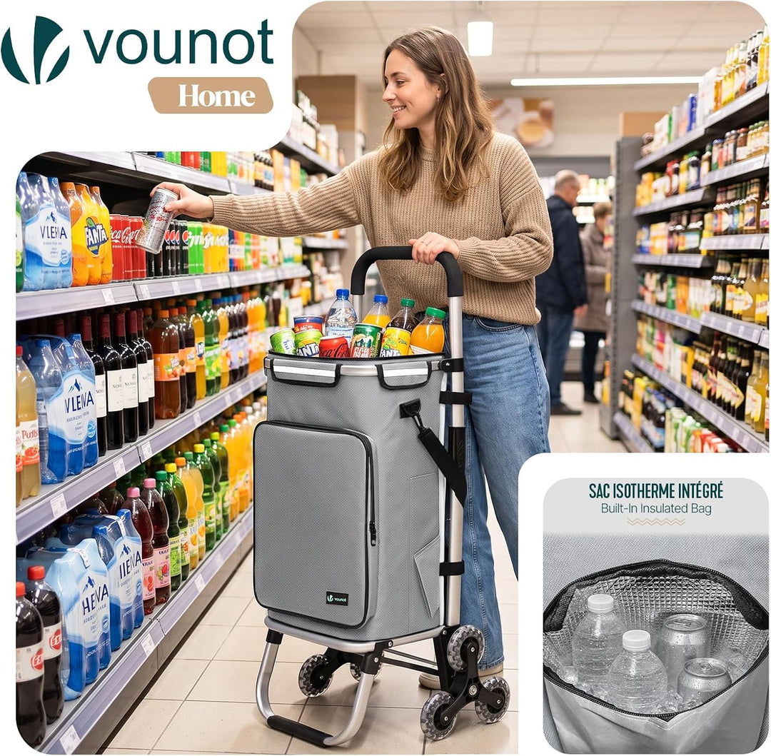 VOUNOT® Aluminium Einkaufstrolley Treppensteiger, 3 in 1 Trolly Einkaufswagen Klappbar, Hackenporsch