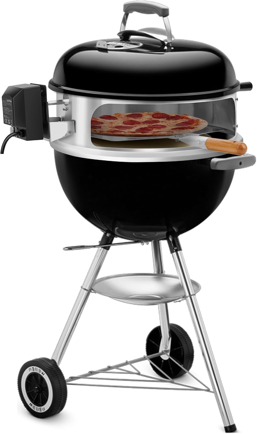 Onlyfire Edelstahl PizzaRing Kit mit Drehspiess, Komplettpaket Pizzaofen Umbausatz (incl. Pizzastein