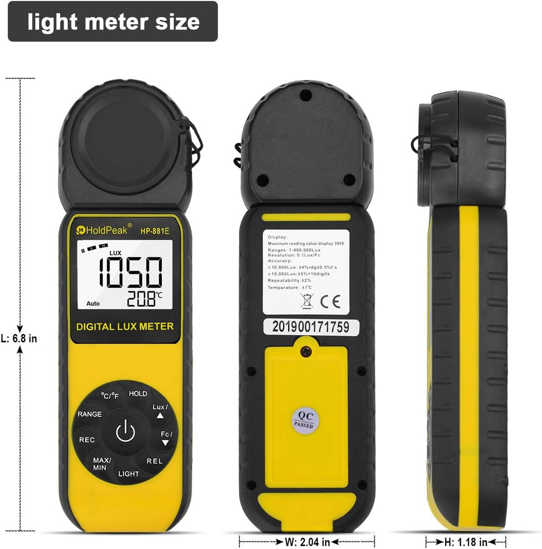 Belichtungsmesser, Digital Luxmeter Lichtmesser 300,000 Lux 881E, Lichtmessung Photometer Meter, mit