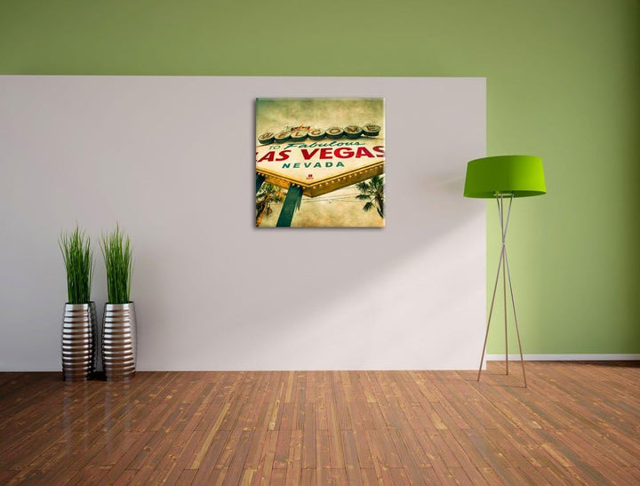 Pixxprint Las Vegas Ortsschild als Leinwandbild/Grösse: 70x70 cm/Wandbild/Kunstdruck/fertig bespannt