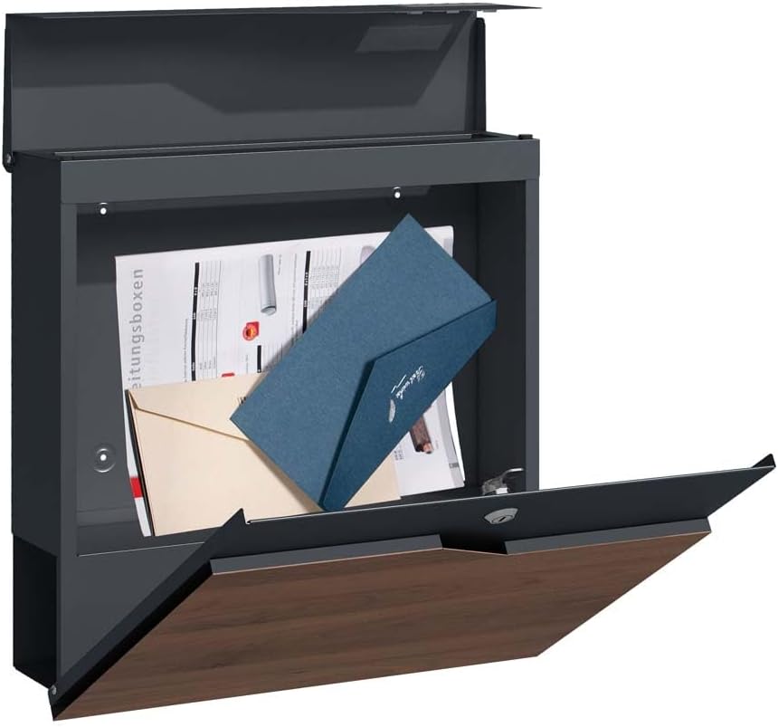 SCHARTEC Holz-Design dunkel Standbriefkasten SBS-SPB-7 freistehend Edelstahl Standfuss anthrazit mit