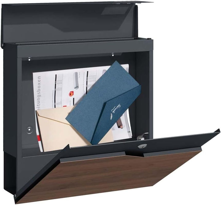 SCHARTEC Holz-Design dunkel Standbriefkasten SBS-SPB-7 freistehend Edelstahl Standfuss anthrazit mit