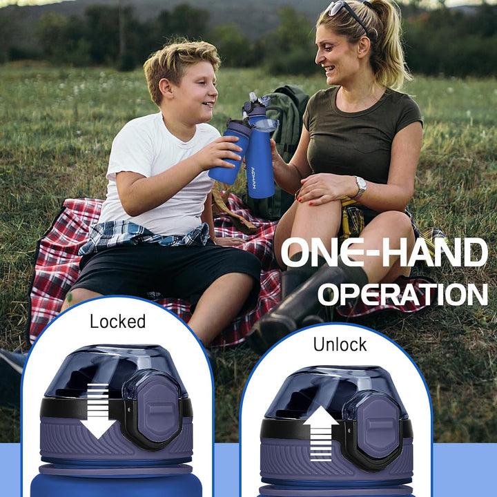 AOHAN Trinkflasche 1L mit auslaufsicherem Klappdeckel, BPA freie Sport Trinkflasche mit Stroh, Wasse