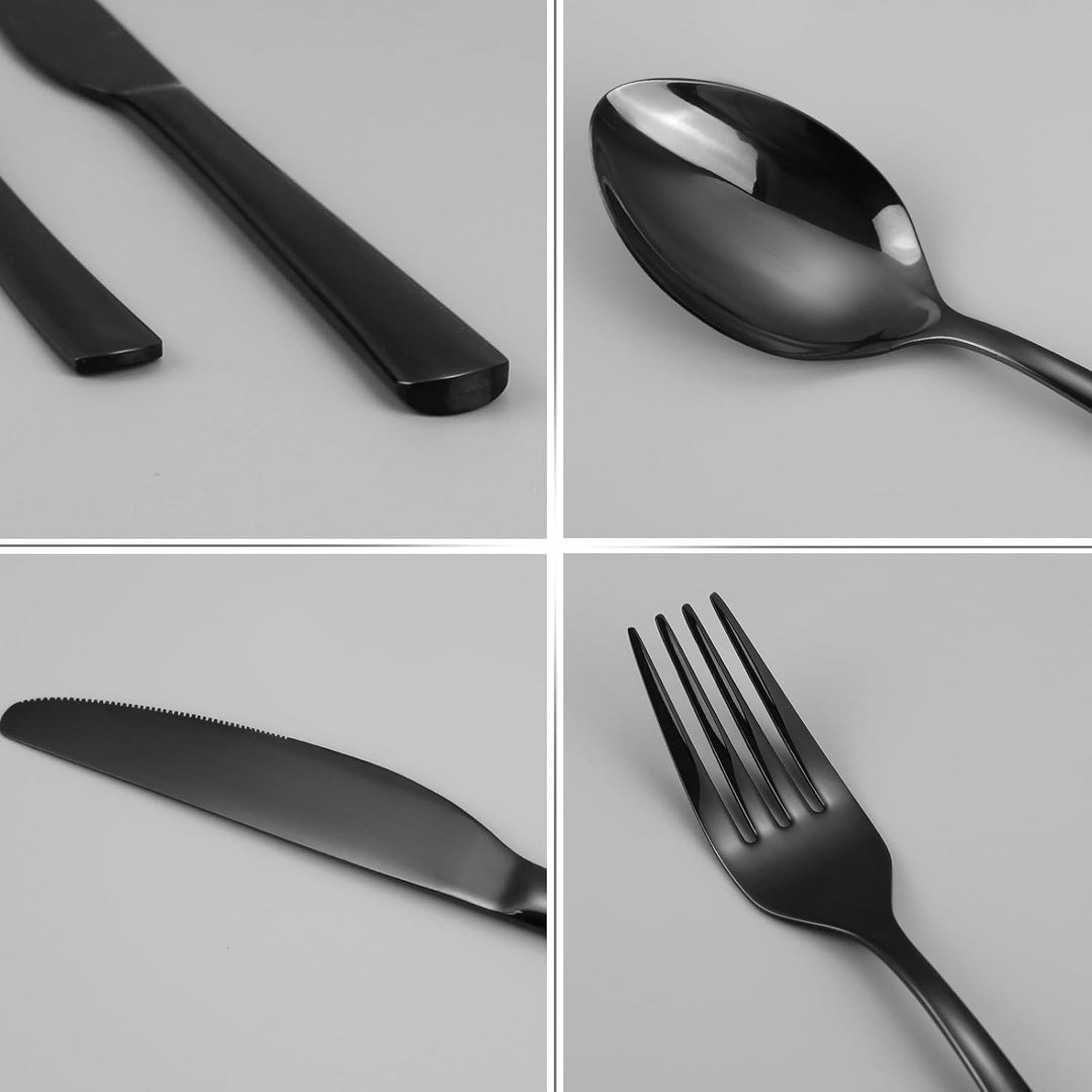 Besteck Set für 6 Personen,30 teilig Edelstahl Besteckset,Besteck Set Schwarz mit Messer Gabel Löffe