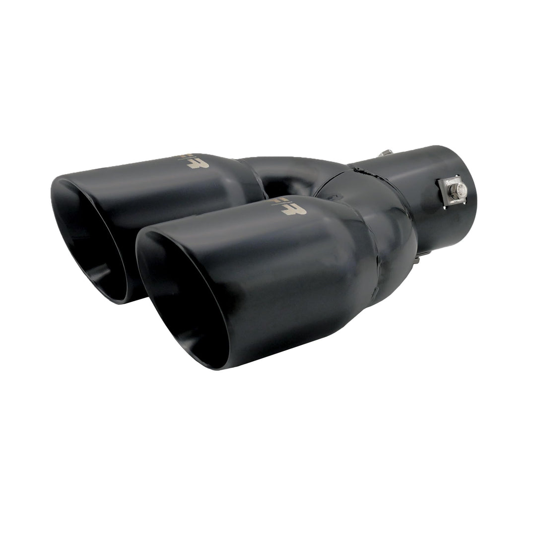 Simoni Racing Auspuffblende Doppelrunde/Schräg Edelstahl Schwarz - 2xØ76xL240mm - Anschluss 34-60mm