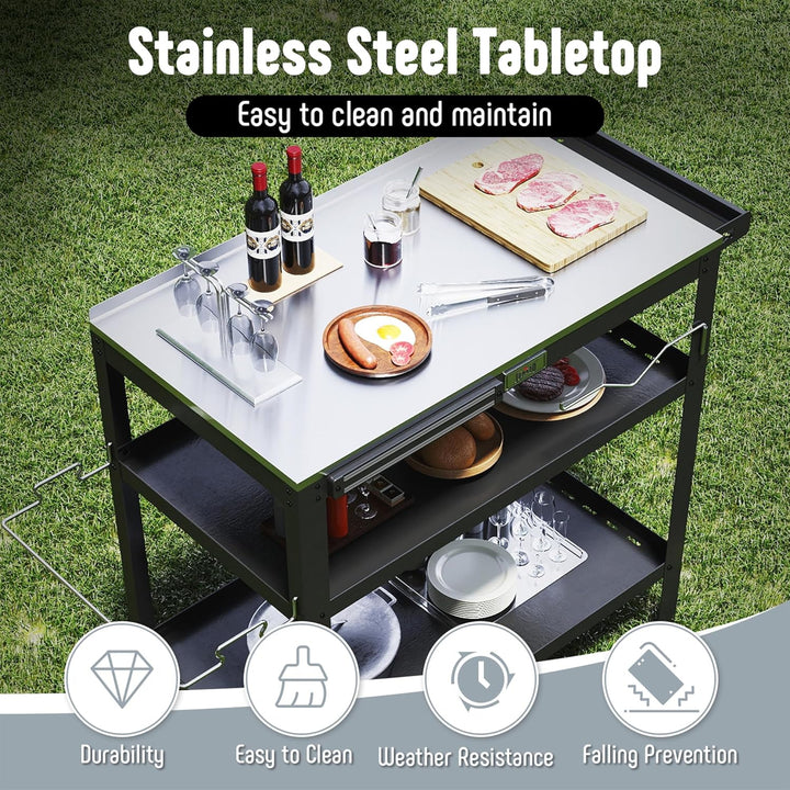 Feasto 80 x 45,7 cm Outdoor-Grillwagen mit Edelstahl-Tischplatte, beweglicher Grilltisch mit Gewürzr