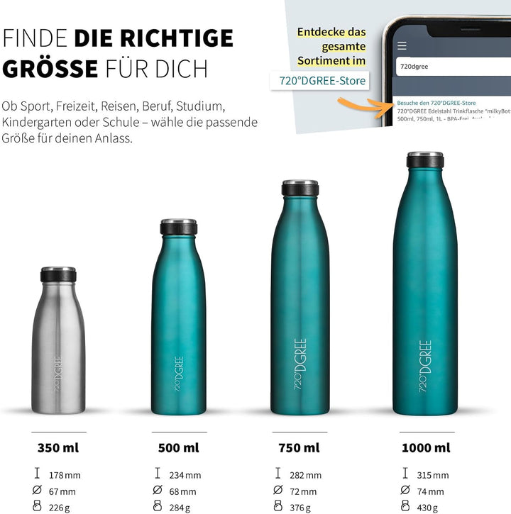 720°DGREE Edelstahl Trinkflasche “milkyBottle” - 500ml - Perfekt für Kinder, BPA-Frei, Auslaufsicher