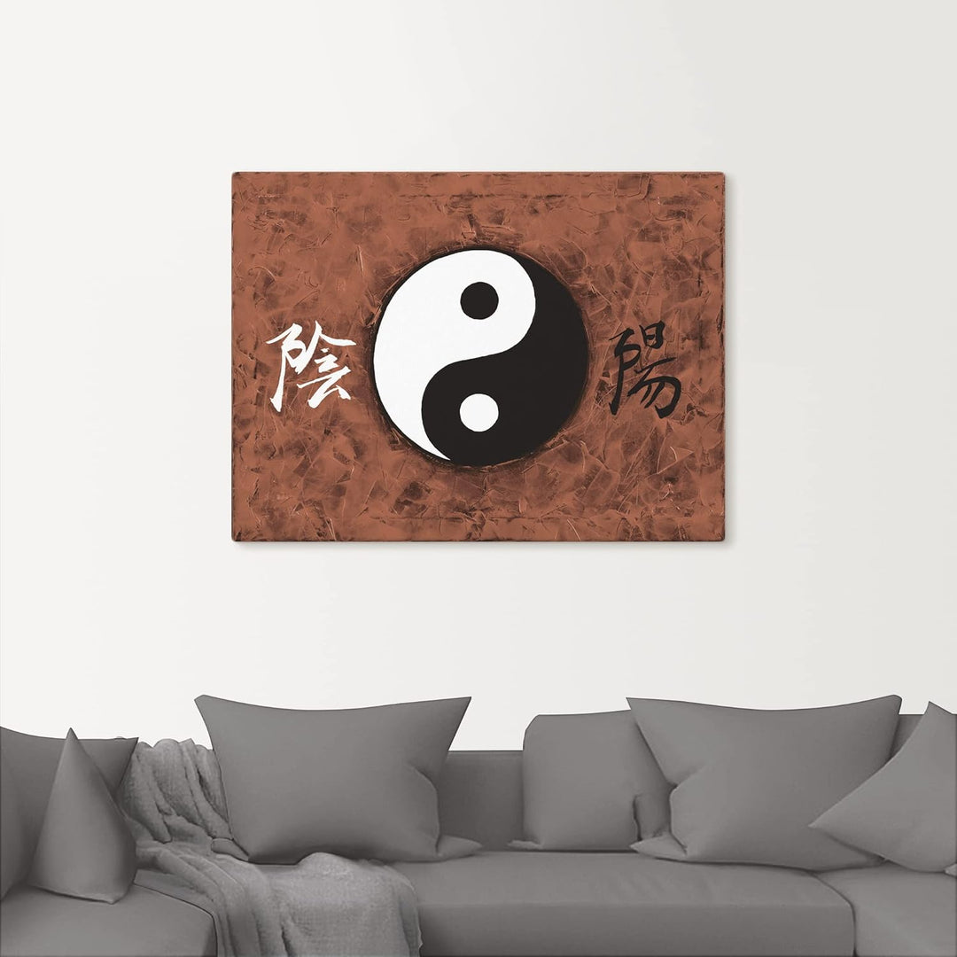 ARTLAND Wanddeko Leinwand Bilder Wandbild A. S. Ying & Yang_braun Statement Bilder Zeichen Malerei B