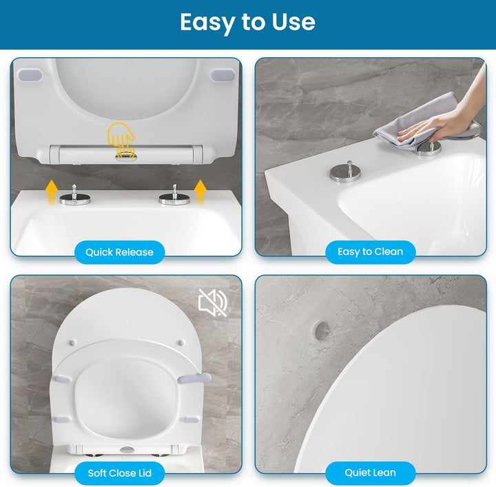 Toilettendeckel mit Absenkautomatik D-Form, Slim WC Sitz Weiss, Klodeckel Duroplast, Klobrille einfa