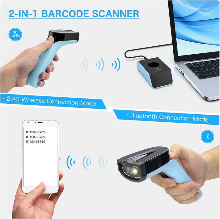 NETUM Bluetooth Wireless 2D Barcode Scanner Automatischer, freihändiger Barcodeleser mit Ladestation