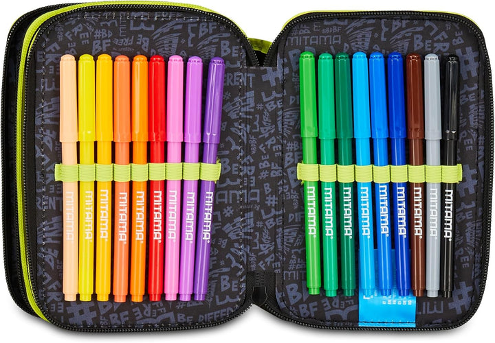 Mitama Federmäppchen mit 3 Fächern und 47 Teilen, gefülltes Schüleretui, Federtasche für Schreibware