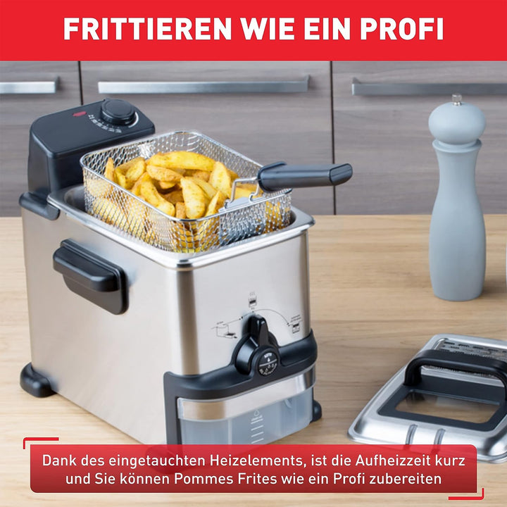 Tefal FR7016 Oleoclean Compact Elektrische Fritteuse | 2 L Öl-Kapazität | automatische Ölfiltration