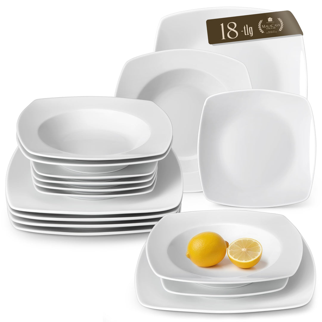 MALACASA, Serie Julia, 18 Teilig Set KLEIN Tafelservice 6 Personen Porzellan Teller Set, Geschirrset