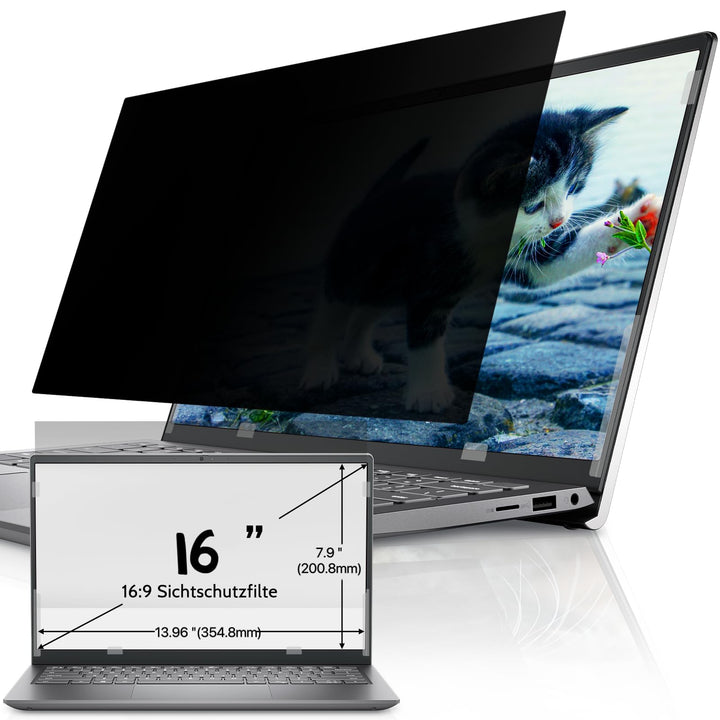 IPROKKO Laptop Sichtschutzfolie 16 Zoll, Abnehmbarer Sichtschutz Seitenverhältnis 16:9 Anti Blaulich