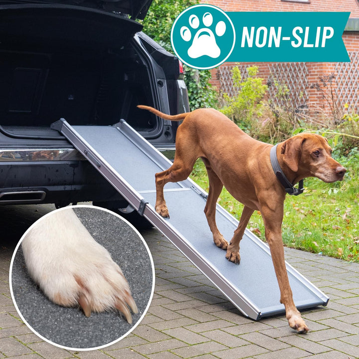 VOSS.PET Ausziehbare Hunderampe, Gelenkschonende Kofferraumrampe, Hundeautorampe, Auto Einstiegshilf