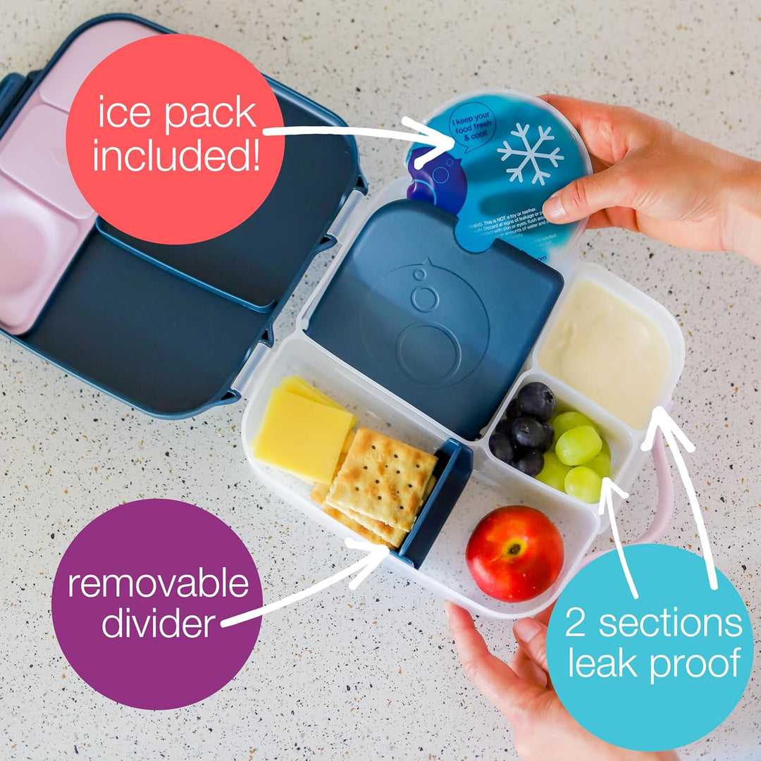 b.box Brotdose | Grosse Bento-Box mit 4 Fächern (2 auslaufsicher), herausnehmbarer Trenner, Gel-Kühl